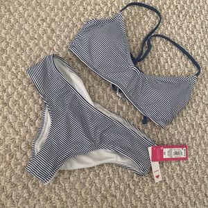 Blue and White Striped Bathing Suit